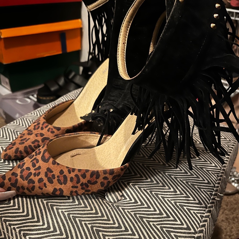 Cute animal print fringe heel